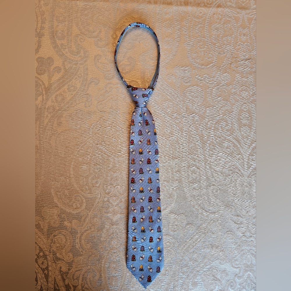 Vintage Club Room Kids Light Blue Easter Bunny Egg Spring Zip Tie 100% Silk RARE